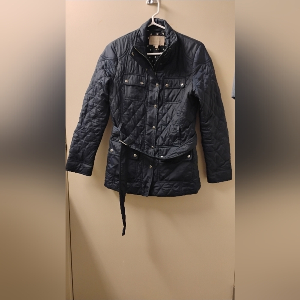 Banana Republic Women's Quilted Navy Blue Belted Jacket Sz M